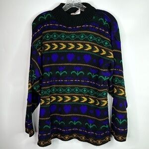 Vintage Glamour Knit Heart Floral Sweater Size Medium USA